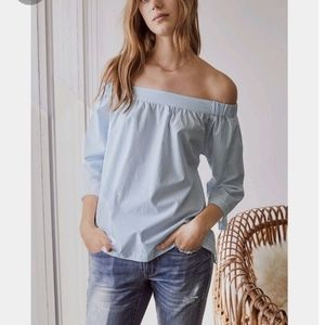 Madewell Pinstripe Cotton Off the Shoulder Top